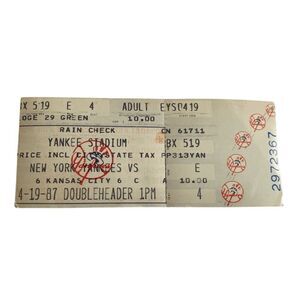 New York Yankees vs Kansas City‎ April 19 1987 Ticket Stub Old Stadium